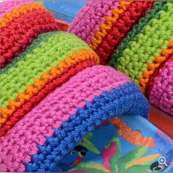 Farm Rio EUC Blue Macaw Crochet Anatomic Platform Slide Sandal with box Size 8 - Picture 4 of 13